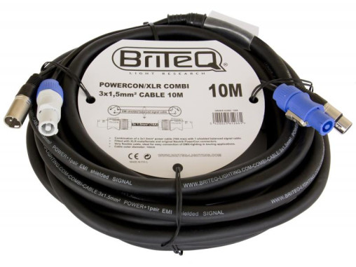 Hybridkabel Licht, 1 x PowerCon, 1 x XLR 3-pol., Briteq, 10m